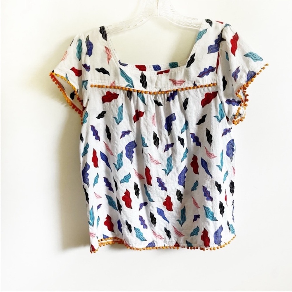 THML Multicolor Patterned Blouse with Pom-Pom Trim - image 1